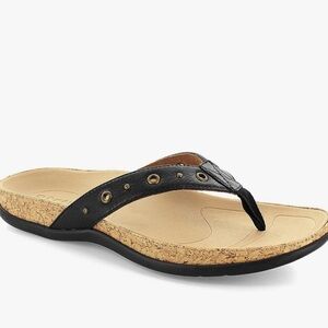 Women's Black Toe-Post Sandal with Cork-Look Footbed
